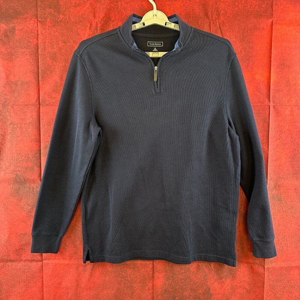CLUB ROOM MEN'S QUARTER-ZIP PULLOVER SWEATER DARK BLUE SIZE XL